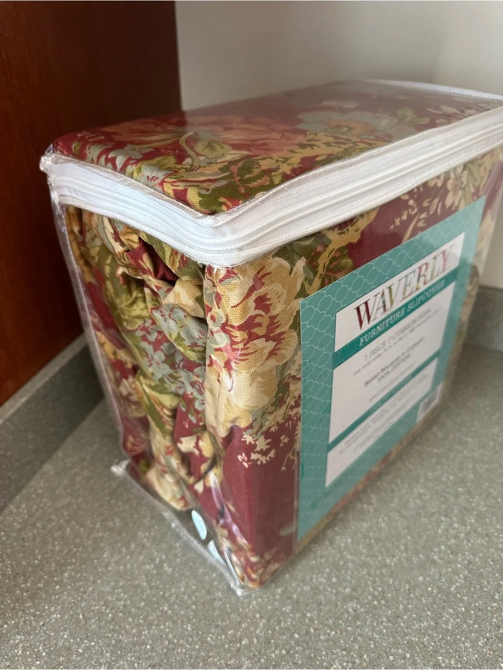 Waverly Ballad Bouquet Crimson and Gold Floral T-Cushion Sofa Slipcover